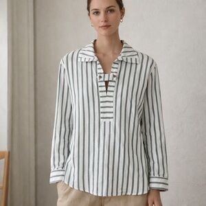 Acote green and white striped blouse